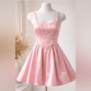 Girls' Pink Satin Party Dress - Elegant Strappy Bodice